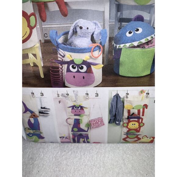 McCalls Pattern M6624 Basket Bin Storage Toys Shark Monkey Giraffe Animals UNCUT - Picture 3 of 6